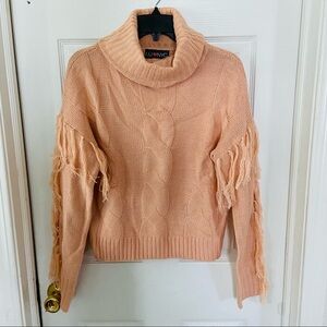 NWOT LU NYC peach cable knit fringe western cowl Neck sweater size Medium